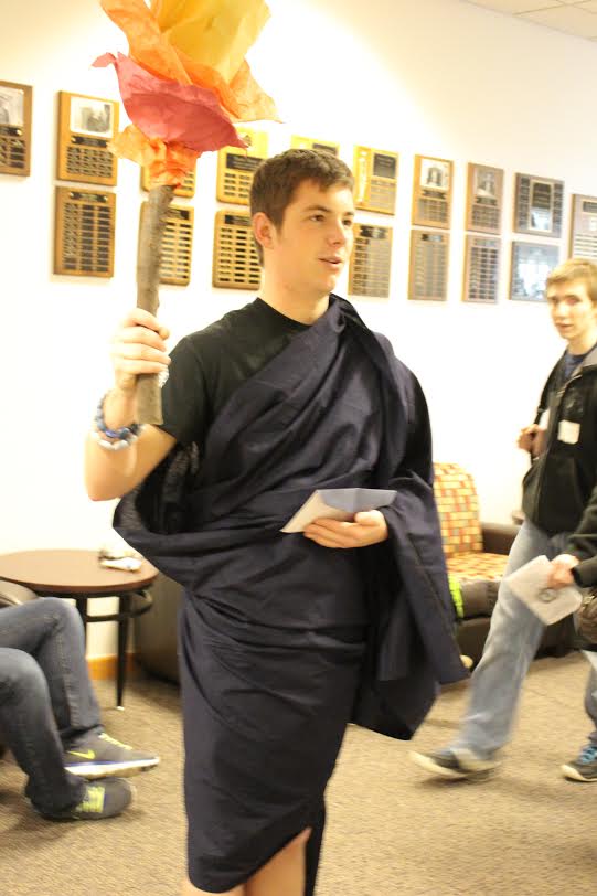 Junior Heath Koch dressed as Charon, a figure in Greek mythology, for the costume contest.