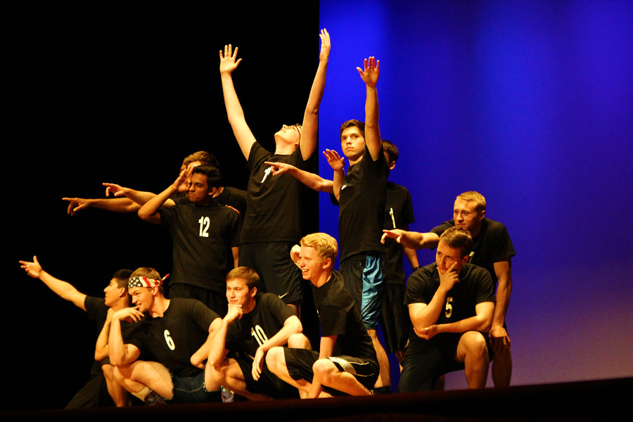 Mr. Hebron contestants perform their opening dance number, which was choreographed by the Silver Wings.