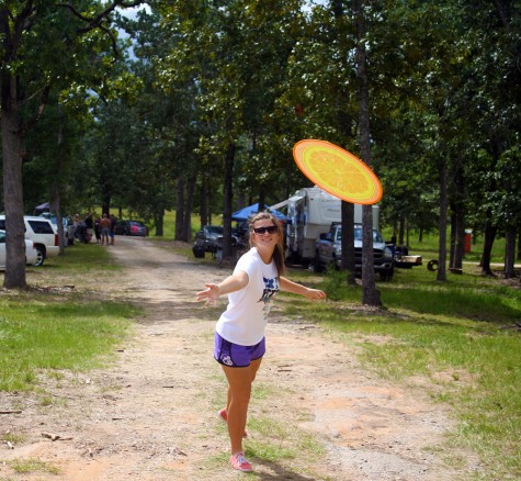 Families bring all sorts of activities for entertainment during downtime. Jessica's favorite activity was throwing the orange frisbee.