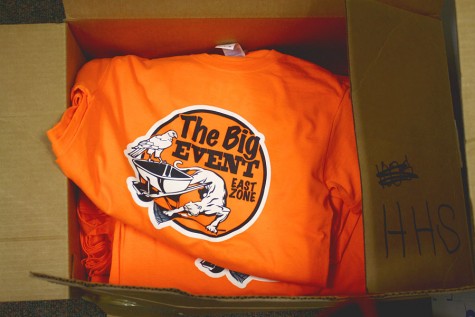 The Big Event t-shirts sit fresh in the boxes. AP English 3 teacher Julie Cummings handed them out in her room 1545.