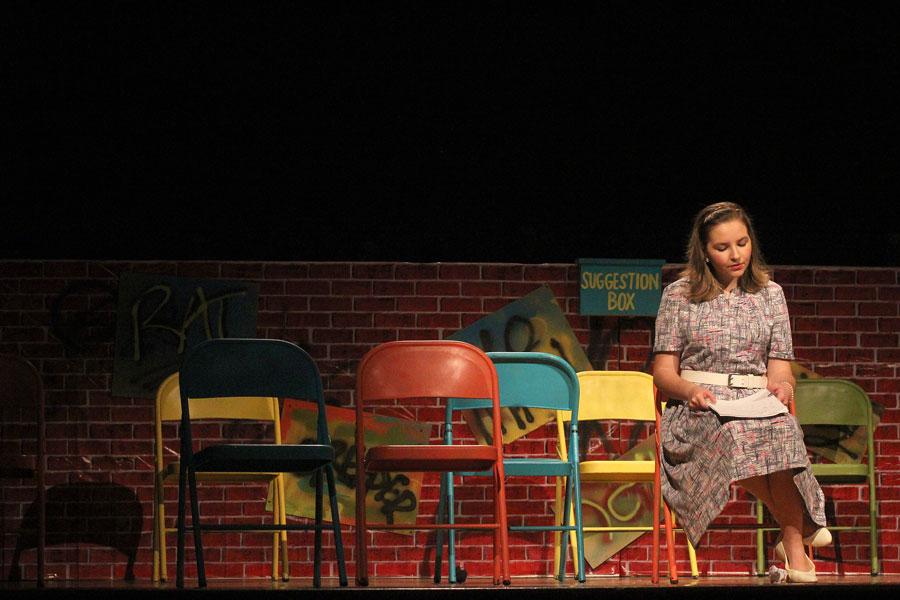 Sophomore Caroline Wagner contemplates her situation. Wagner played the lead role of Mrs. Barrett.