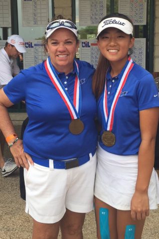 Park poses with girls golf coach Terie Campbell after completing her memorable round.