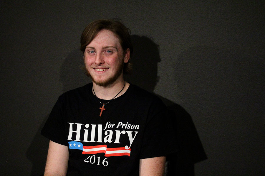 Hardaway poses in an anti-Clinton shirt. 