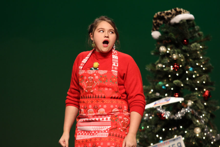 Bertha Bumiller, played by Abigail Buscemi, is shocked by how her Christmas is turning out. 