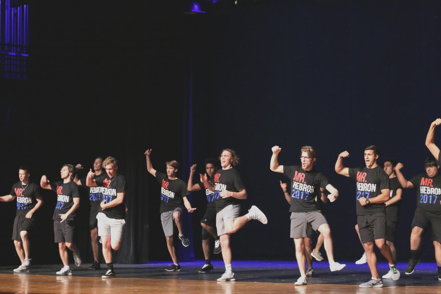 Mr. Hebron contestants performing a group dance. 