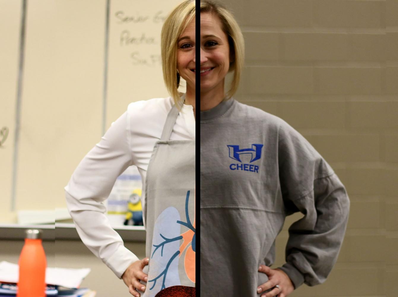 Trepagnier poses in her anatomy apron and cheer spirit wear. 