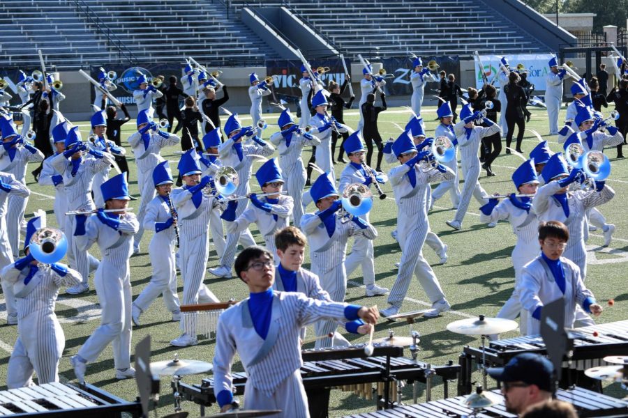 The band performs at the Bands of America Regional competition on Oct. 6. They placed second in prelims, but the competition’s finals was cancelled due to weather. 