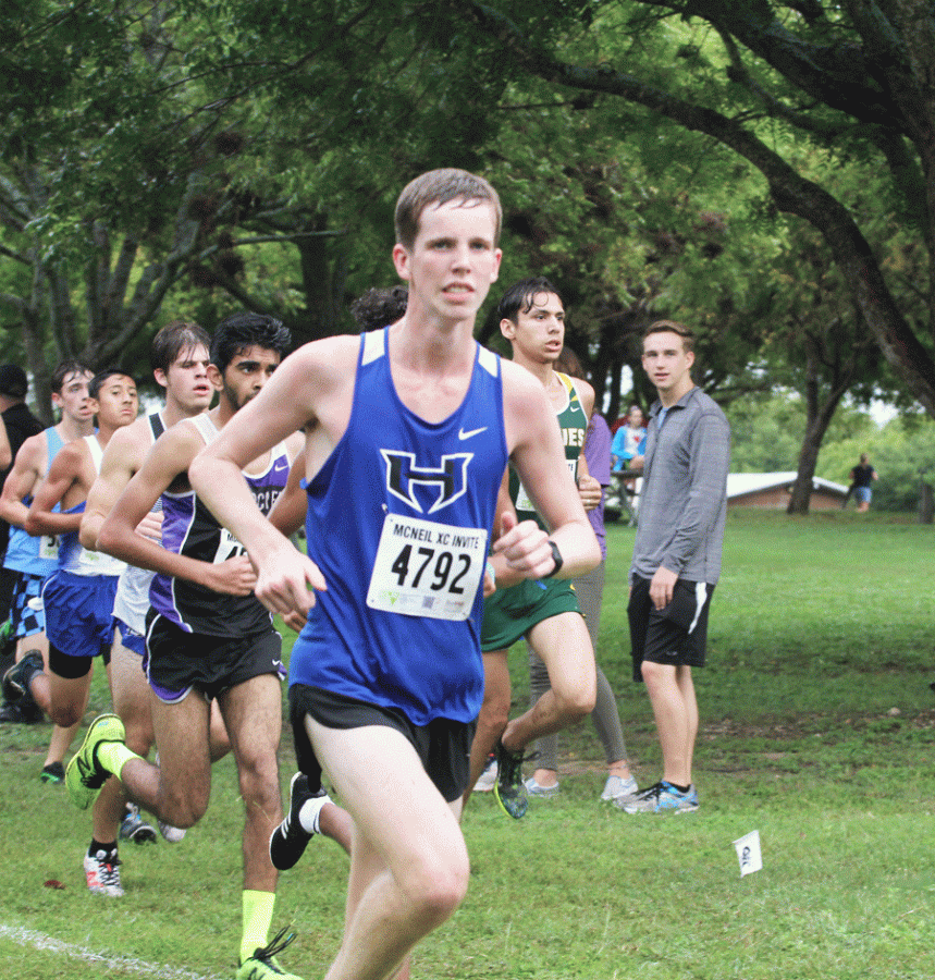 Junior Jake Hagood runs the Boys Gold race at the McNeil Cross Country meet. Hagood placed 319th overall, with a run time of 17:09.91. Hagood beat his personal record by 45 seconds. 