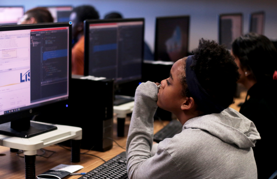 Sophomore Marsay Mahaley practices for the competition in the third period AP Computer Programming class. Mahaley is set to compete on Saturday, starting at 8 a.m. 