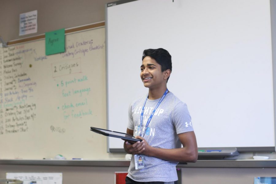 Sophomore Kevin Bobby practices a debate on the topic of abortion. 