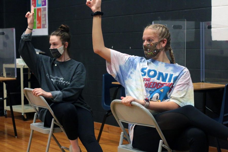 Senior Shae Duggan learns the choreography to the “Cell Block Tango” during theater practice Nov. 17. Senior Page Hall was given the role as lead choreographer for the performance of “Chicago”. 
