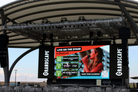 The stage at Grandscape in The Colony advertises the artists coming to their stage in the next few days. Some of these lesser-known shows include artist Monte Montgomery, band The After Party and a LIVE 80’s Experience. Shows at Grandscape are free to the public, and more information can be found at https://www.grandscape.com/events/.