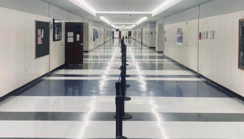An empty hallway at Hebron High School.
