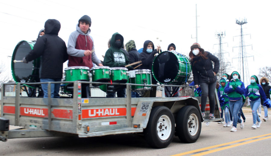 Percussionists from Ted Polk Middle School play drum cadences near the end of the parade line. The drummers were followed by cheerleaders performing chants and cheers. Martin Luther King Jr. loved jazz music and recognized music as an “instrument of change.”