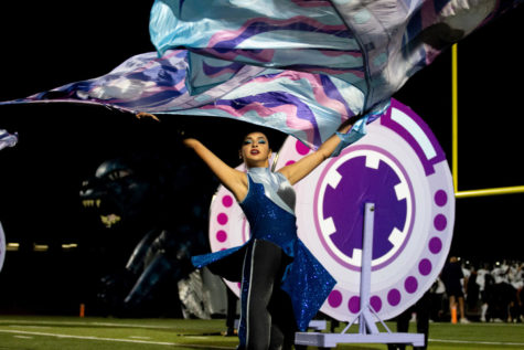  Sophomore Michelle Vasquez performs during the band’s halftime show, where they performed their 2022 show, “Odyssey F.M.” The band will perform this show in San Antonio on Nov. 4.