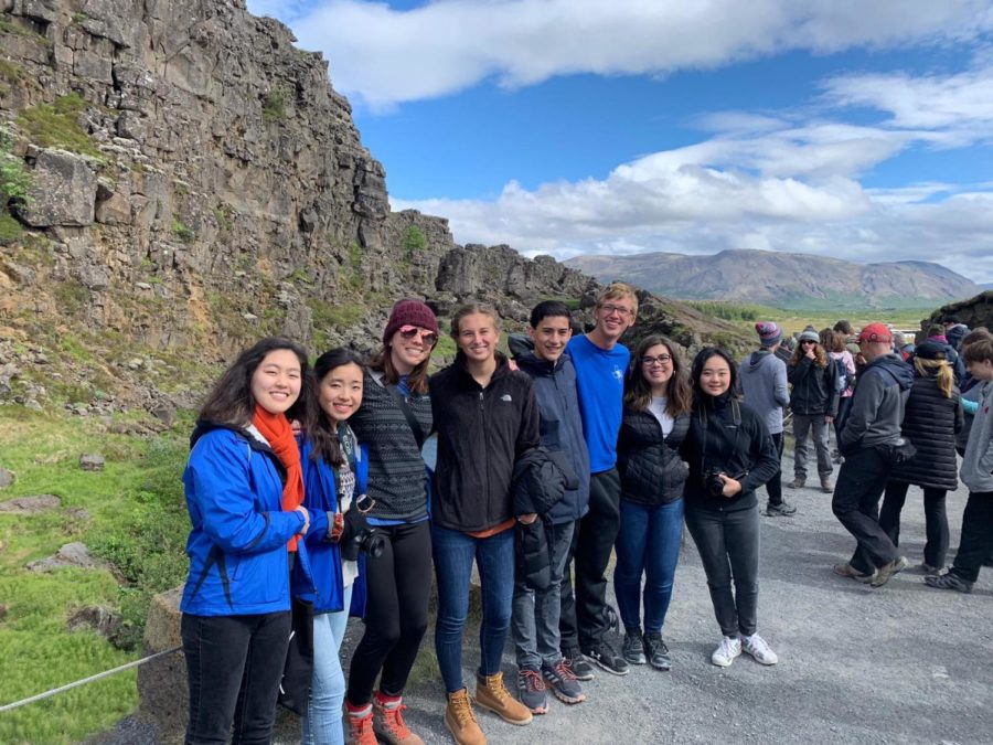 AP Human Geography teacher Kelley Ferguson and her students pose for a photo on a trip to Iceland in 2019. They focused mostly on outdoor activities during the trip. “[This] was my favorite [trip] because I had never been to that area before, and it was spectacular,” Ferguson said. 