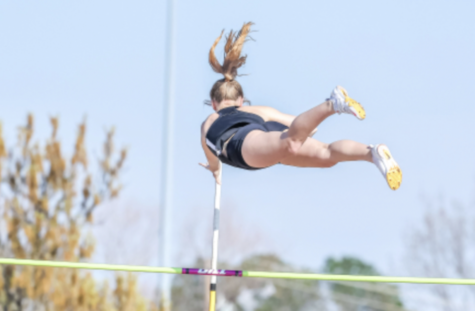 Leeah Boyd pole vaults at a meet March 17. Leeah is one of three sophomores girls in the state with a personal record of at least 12 feet, leading with an inch difference between her and fourth place and a foot difference between her and tenth place. (Photo provided by Kerri Boyd)