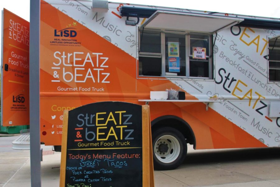 The Streatz & Beatz food truck sits parked outside of Lewisville High School’s cafeteria March 9. The truck usually serves during the campus’ respective lunch periods and leaves to Hedrick Middle School as a base to report performance and prep for the next visit.