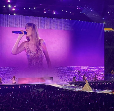 Taylor Swift performs her song “Enchanted” from her third album, “Speak Now,” at the first of her three concerts at AT&T Stadium on March 31. Swift has been performing in the Dallas area since she was 15 and is the first performer to play at AT&T Stadium three nights in a row.