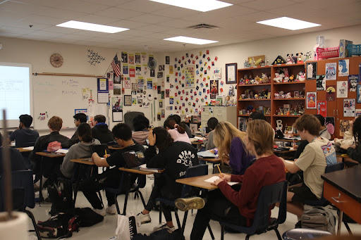 Chemistry teacher Rachmad Tjachyadi’s third period class practices solution acids and bases as they begin to conclude unit nine on May 17. Due to the ongoing teacher shortage Tjachyadi now has to teach five classes.