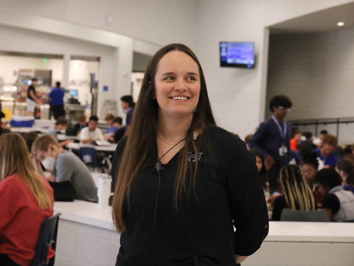 Assistant principal Casey Edwards stands during her lunch duty for B lunch on Sept. 6th. She spends A and B lunch watching over the cafeteria and interacting with other staff.