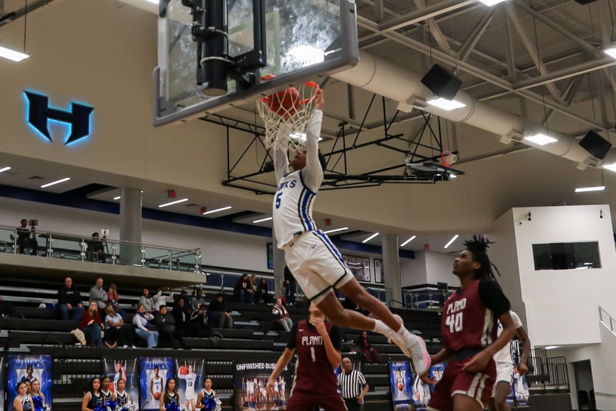 Guard Jalen Haynes elevates for a dunk following a Plano turnover. The dunk gave the team a 30-27 lead late in the third quarter, but was followed by a Plano layup. 