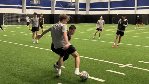 Hebron Hawks boys soccer team plays a practice scrimmage amongst each other. The boys soccer team will compete against Plano West at Clark Stadium on March 8 at 7:30 p.m.