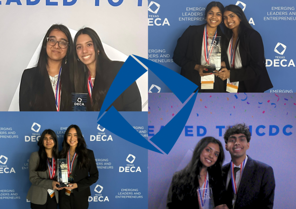 DECA went to the State Career Development Conference (CDC) in Houston with 89 members. They came back with 31 ICDC qualifiers, eight teams among them. The Hebron chapter is competing from April 27 to April 30, in Anaheim, California, in 13 categories. 

(Photos via Brihati Krishna (top left), Divya Bapanapalli (top right), Amy Ngo (bottom left) and Cyrus Thomas (bottom right)

